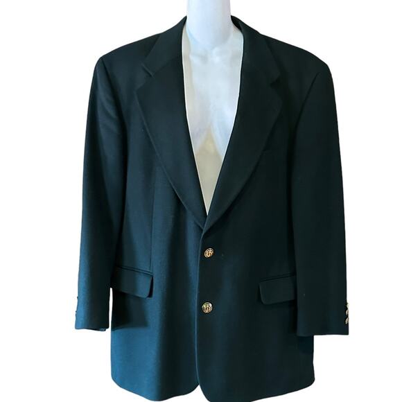 H.Frogg Mens Cashmere and Wool Size 44 Dark Green with Gold Cloisonné Buttons - Picture 1 of 8